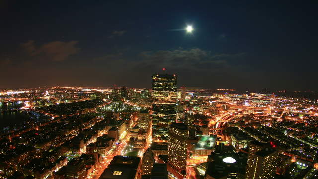 Boston Skyline mit Mond