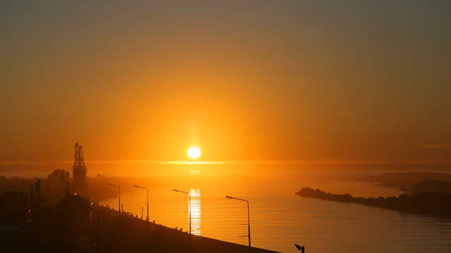 Sonnenuntergang in Greymounth Hafen, NZ