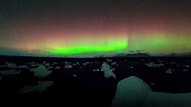 Aurora Jökulsárlón Ice Beach Island Zeitraffer-Fotografie