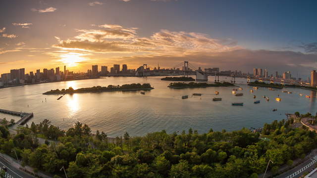 Tokio Rainbow Bridge Sonnenuntergang